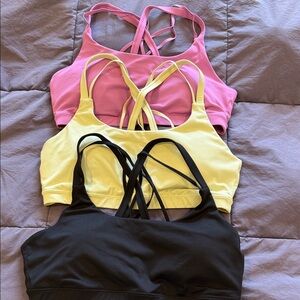 Fabletics Cross-Back Sports Bras - Pink, Yellow, Black